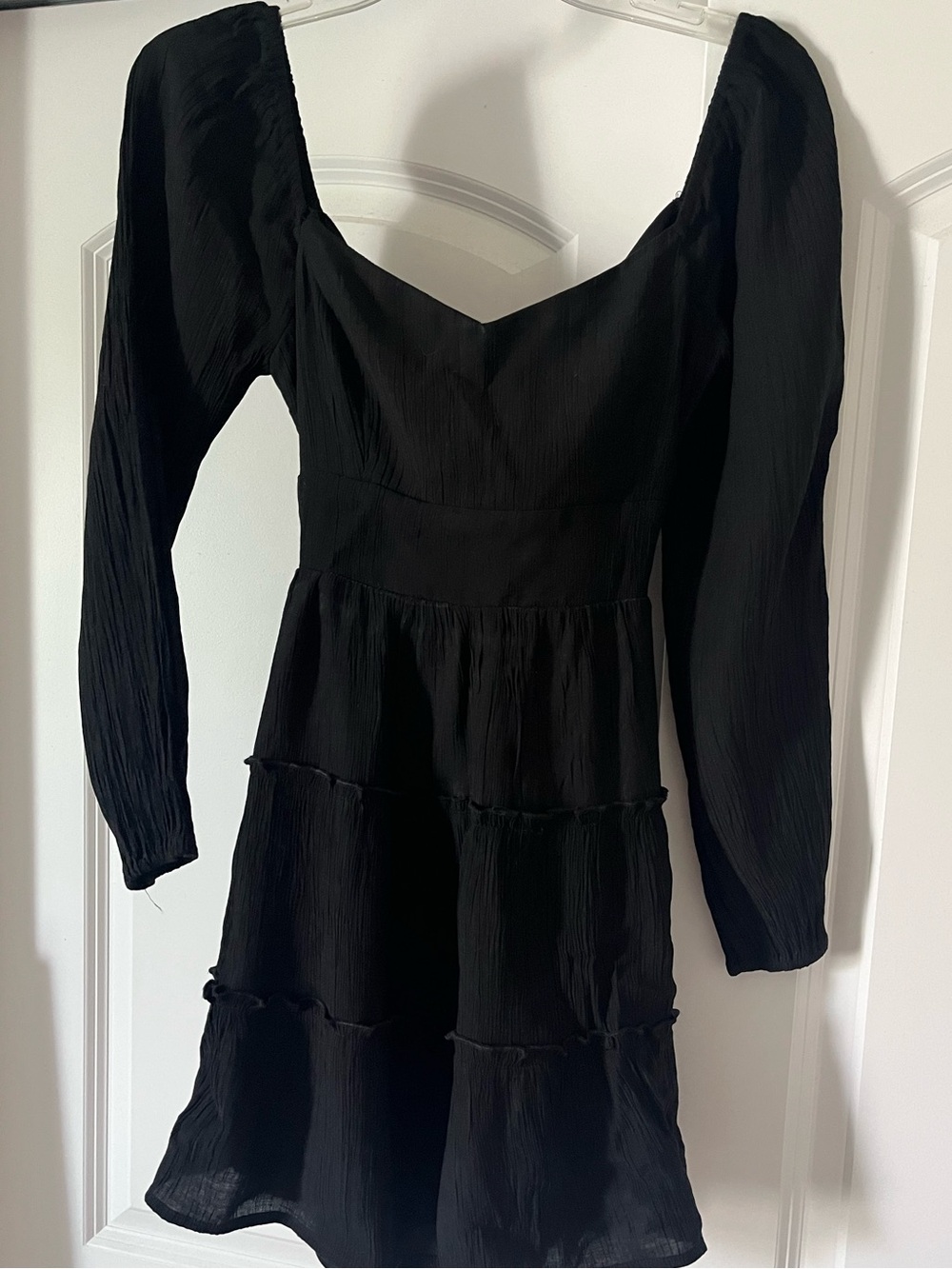 Altar'd State Black Long-Sleeve Tiered Mini Dress with open tie back